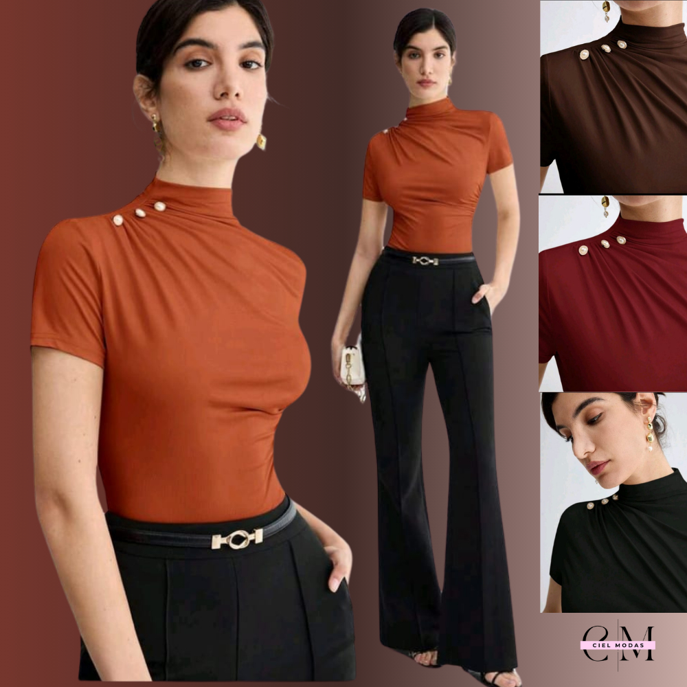 BLUSA feminina ESTILOSA elegante suplex gola alta blusinha social delicada tendencia 2025 ...