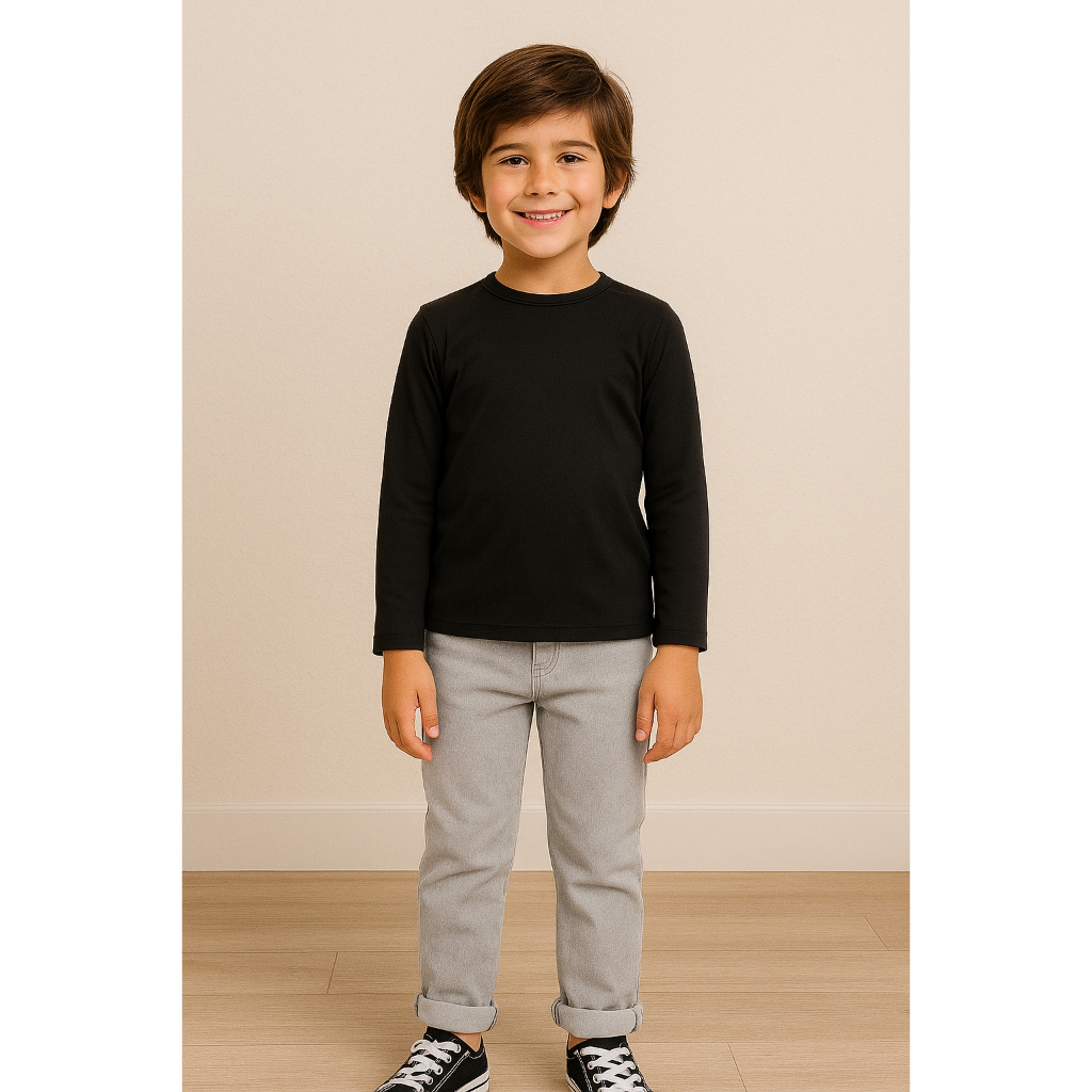 Camisa Térmica Infantil Juvenil Tecido Pelúcido Inverno Manga Comprida de Crianças - Preto e Rosa