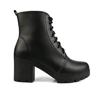 Coturno Feminino Com Salto Alto 0,07 Centímetros Tratorado Cano Curto Confortável Napa Preto em Oferta na Shopee