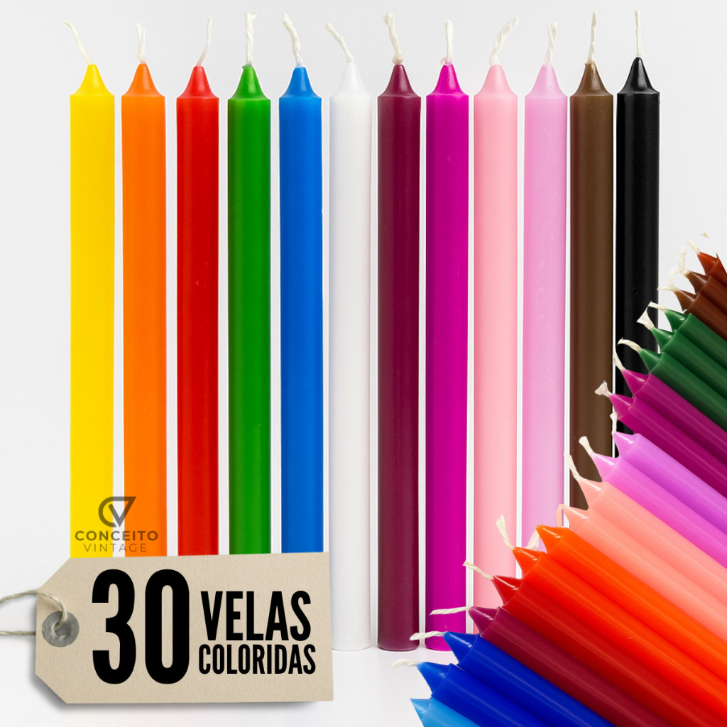 Vela Palito Kit 30 Colorida Branca Orações Umbanda 16 X 1,2 cm Monte seu Kit em Oferta na Shopee