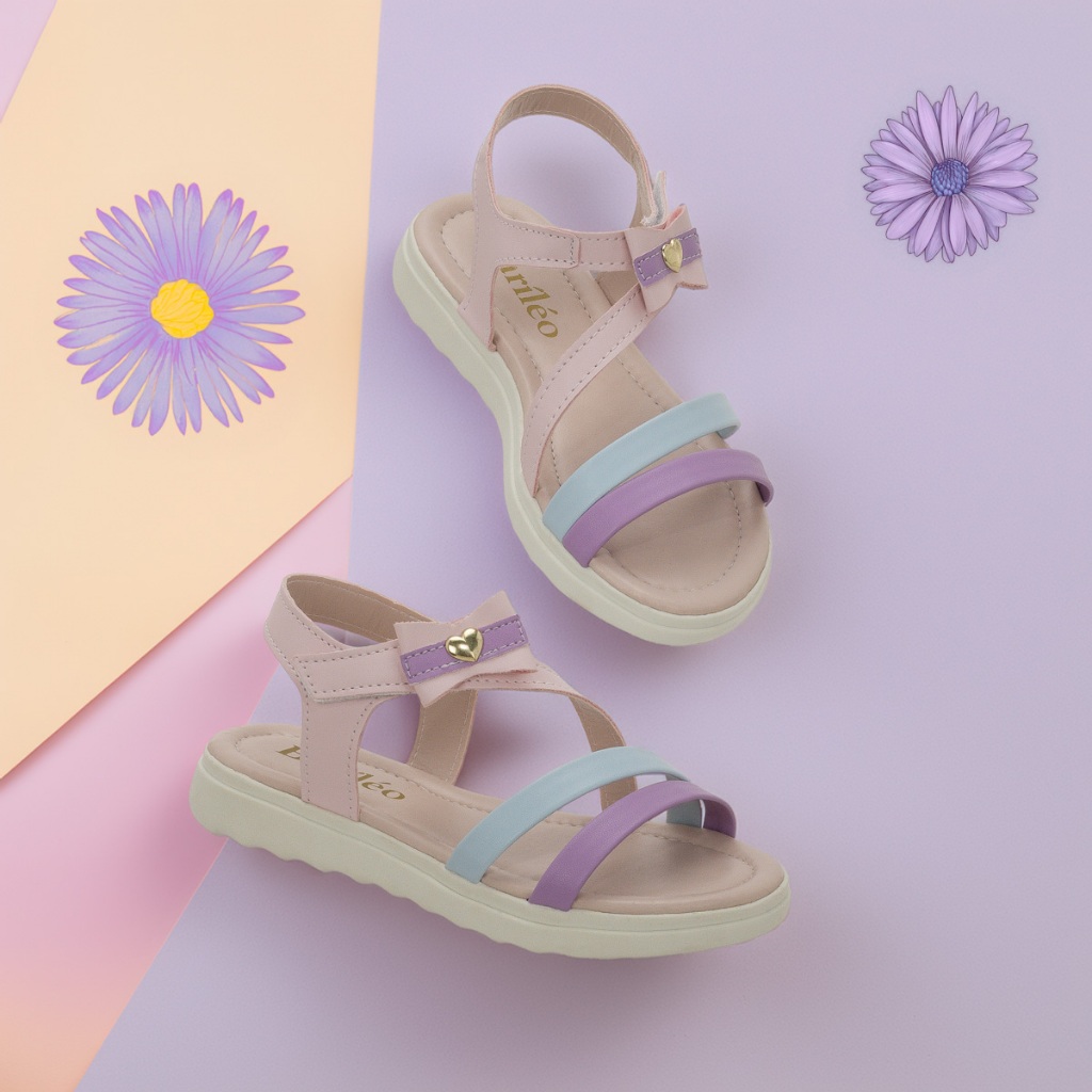 Sandália Infantil Feminina com Laço e Coração – Tiras Coloridas e Conforto para o Dia a Dia em Oferta na Shopee