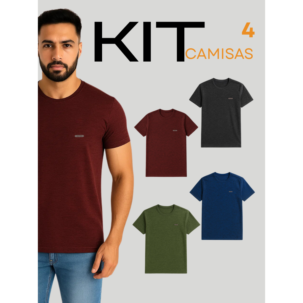 Kit 4 Camisetas Masculinas Dry Fit Tecido Confortável Academia
