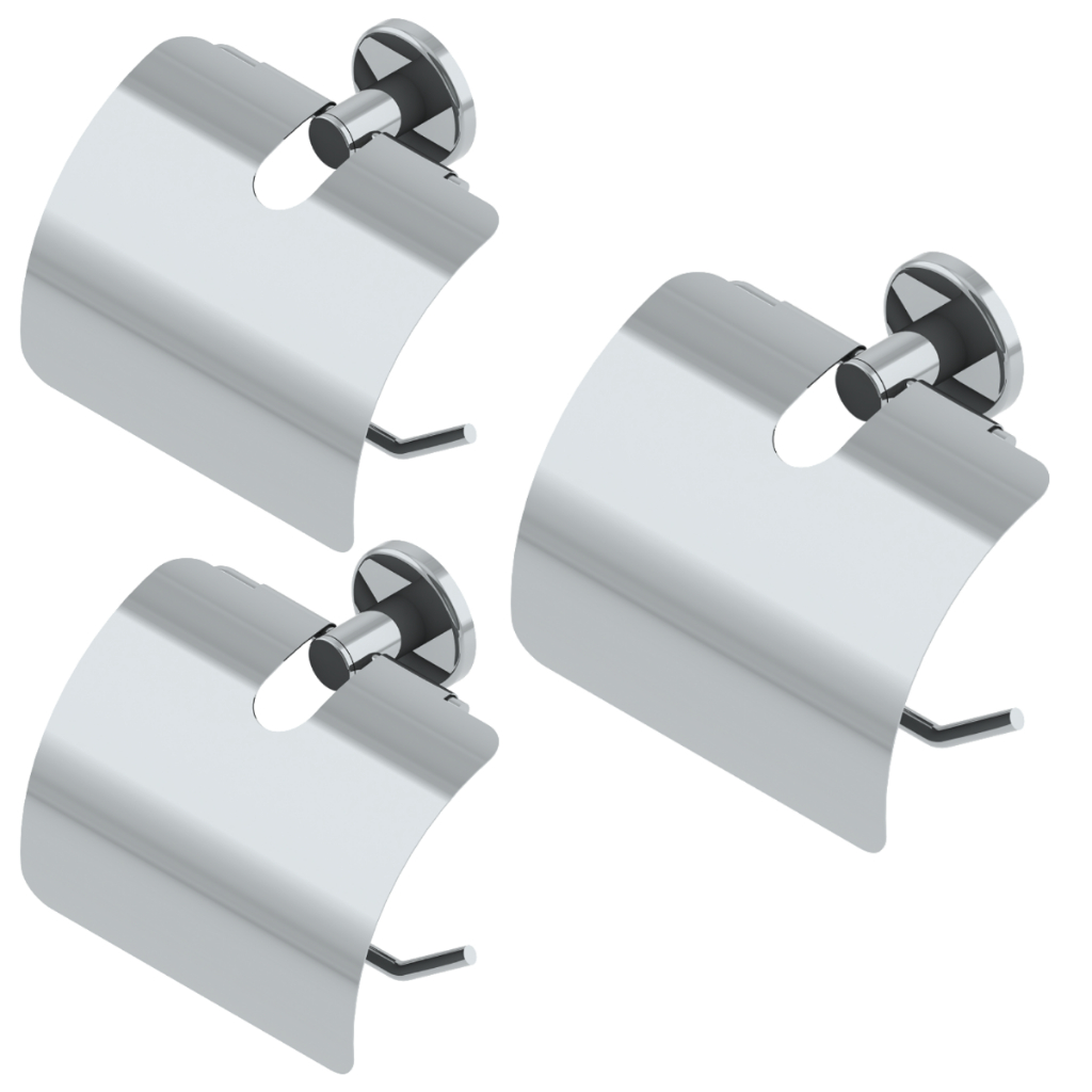 Kit 3 Papeleiras Inox com Tampa – Suporte Papel Higiênico Parede Antiferrugem Banheiro