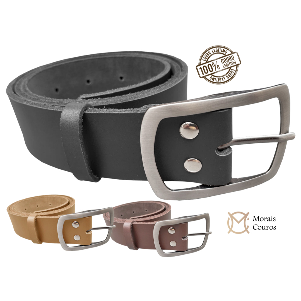 Cinto Masculino Social Largo em Couro Legítimo e Fivela com Passante