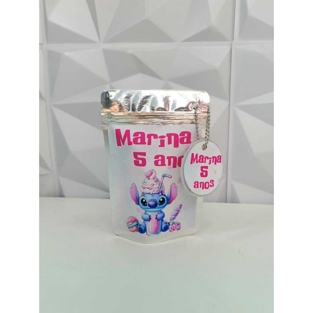 SAQUINHO METALIZADO STITCH/SAQUINHO PERSONALIZADO/SAQUINHO LEMBRANCINHA DE ANIVERSÁRIO