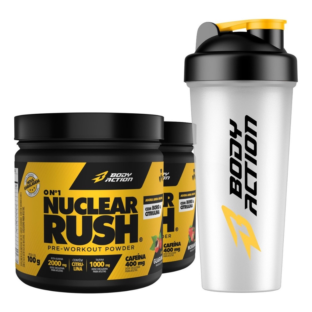 Kit 2x Pré Treino Nuclear Rush 100g + Coqueteleira Bodyaction - Health