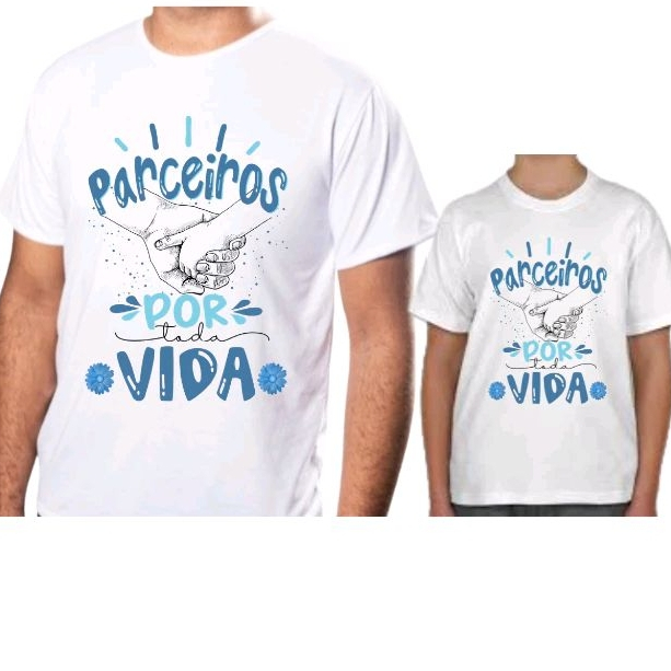 Kit 2 Camiseta Pai e Filho Estampa Parceiros por Toda Vida Camisa 100% Poliéster