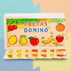 Dominó de Madeira Infantil Educativo Criança Aprendizado Animais e Frutas Jogo Pedagógico