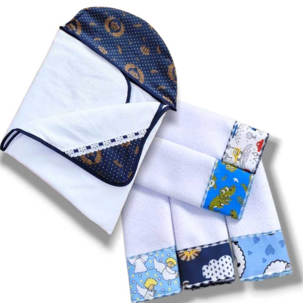 Kit Toalha Banho Bebe 05 Toalhinhas Ombro Boca Tipo Babete Tecido Poliéster Super Absorção Agua Diversas Estampas