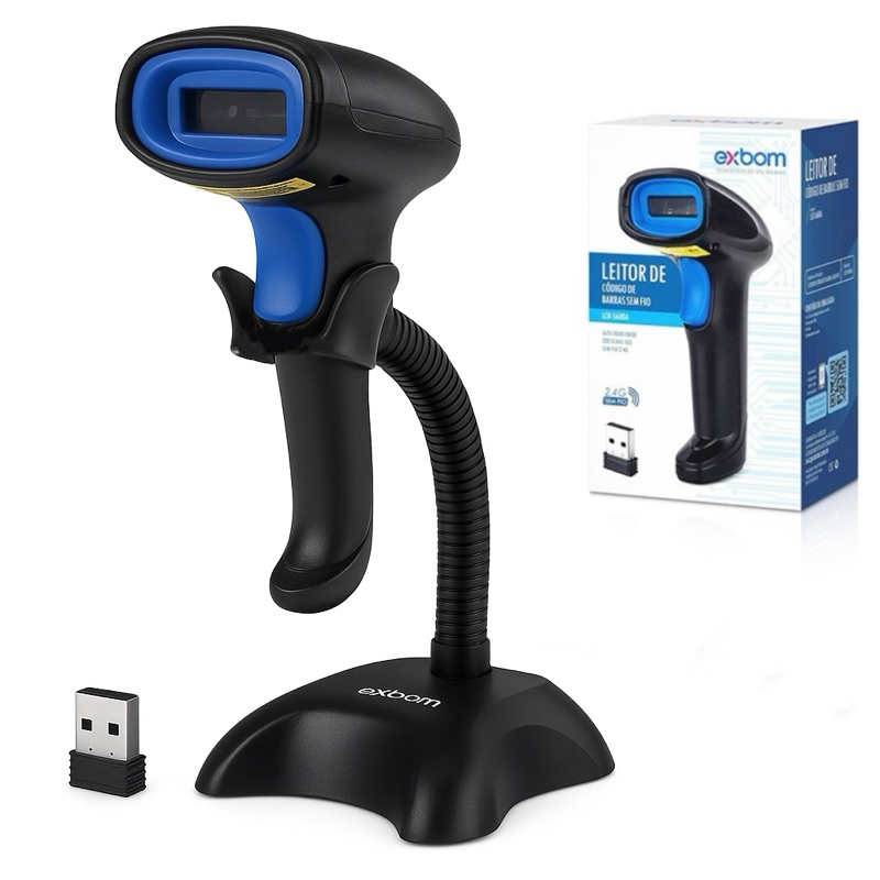 Leitor Código De Barra Sem Fio 2.4G + Support  Exbom Original Fast Scan 1d Preto