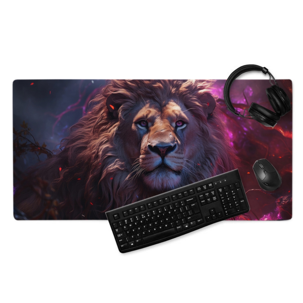 Detalhes do Mouse Pad Gamer Borda Costurada Estampado Leão Colorido