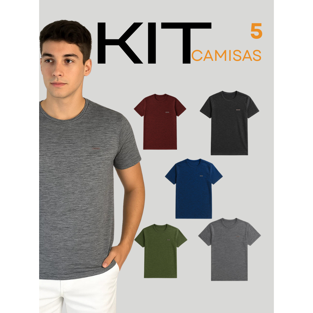 Kit 5 Camisetas Masculinas Dry Fit Academia Esportiva Treino Corrida Confortável Leve Secagem Rápida