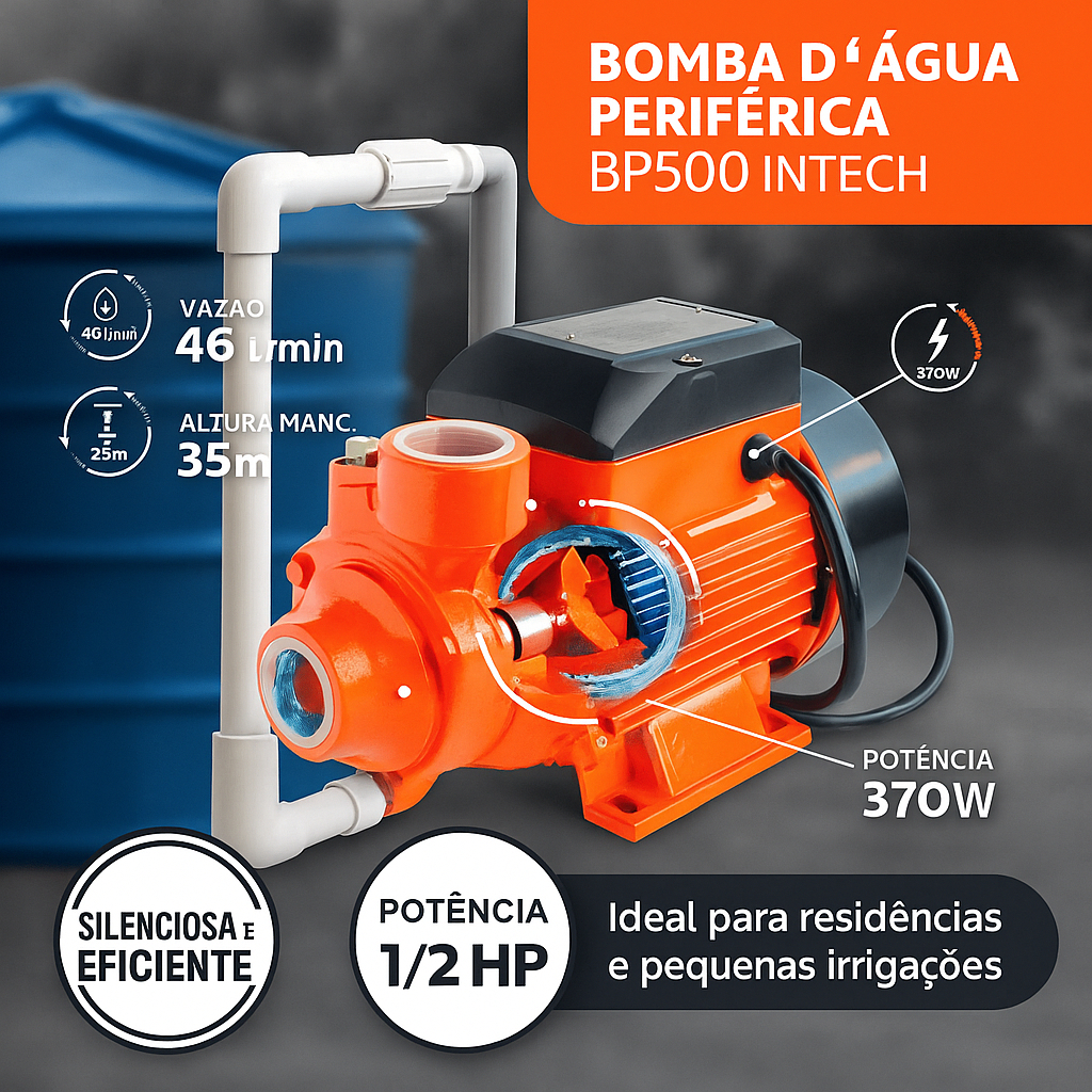 Bomba Periférica BP500 Intech 1/2 hp  laranja 60Hz Motobomba Monofásica 127V