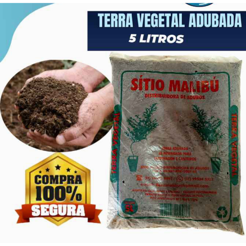 Terra Vegetal Adubada 5lts ideal para flores, plantas, hortaliças, suculentas frutíferas e muito mais.