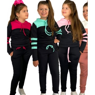 cojunto moletim   feminina infantil  bicolor tendencia   no tamanho 6 8 10 12 14  outono inverno   calça jogger infantil em Oferta na Shopee