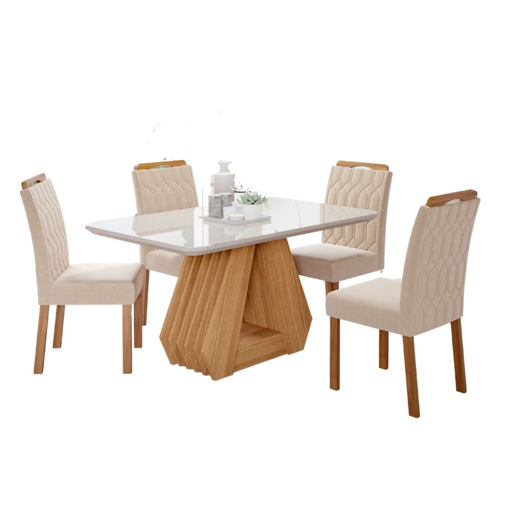 Conjunto Sala de Jantar Ágata 130X80 Tampo em MDF/Vidro 4 Cadeiras Paola Cimol