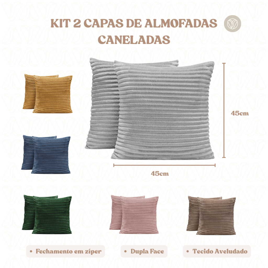 Kit 2 Capas 45cm x 45cm Almofadas Aveludadas Luxo em Pelucia Soft Decorativa com zíper em Oferta na Shopee