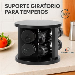 Porta Condimentos Temperos Organizador Giratório 360° 6 Potes de Vidro Com Suporte em Oferta na Shopee