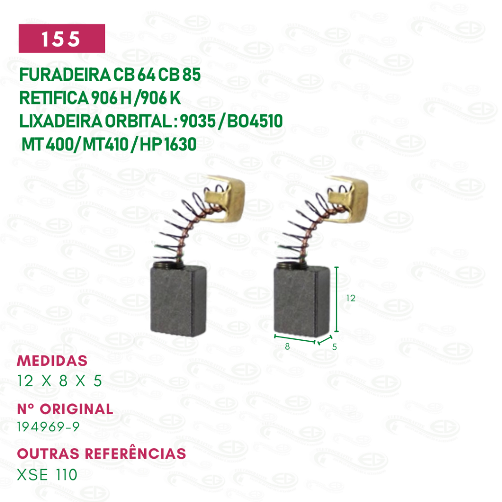 Escovas de carvão para furadeira CB 64 CB 85 - 6010B-6510 / retifica 906 / lixadeira orbital 9035