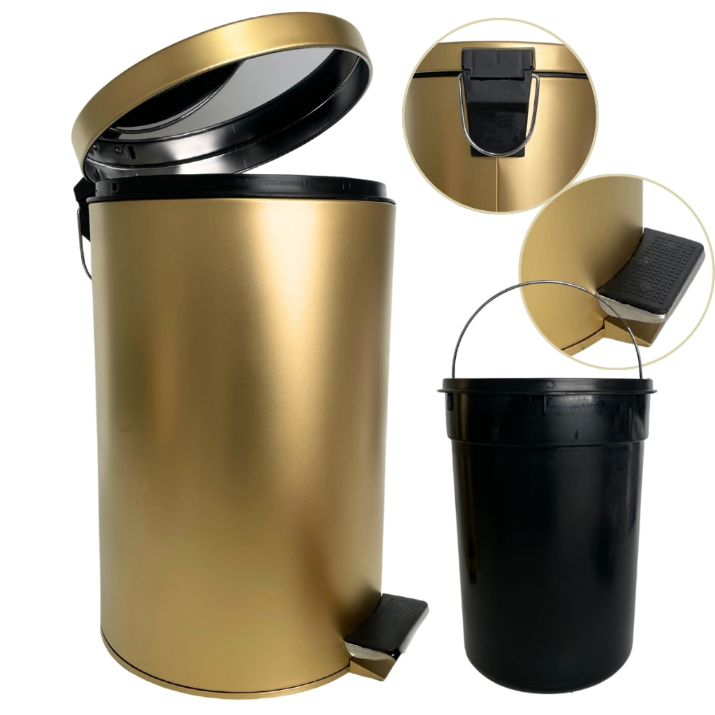 Lixeira 12 L Rosê / Dourada Gold / Preta Fosca Inox C/ Pedal Casa Golden em Oferta na Shopee