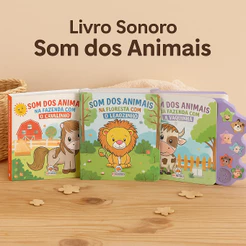 Livro Sonoro Infantil Som dos Animais Interativo com Botão Blu Editora!
