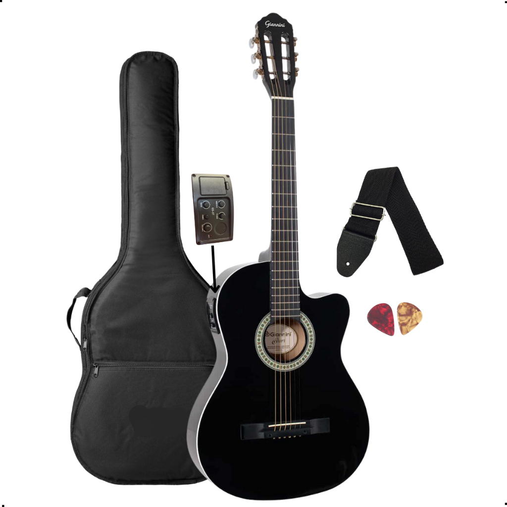 Violão Elétrico Giannini start nylon NF-14 CEQ BK mais acessórios