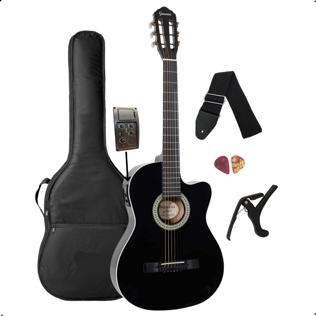 Violão Elétrico Nylon Giannini start NF-14 CEQ BK e acessórios