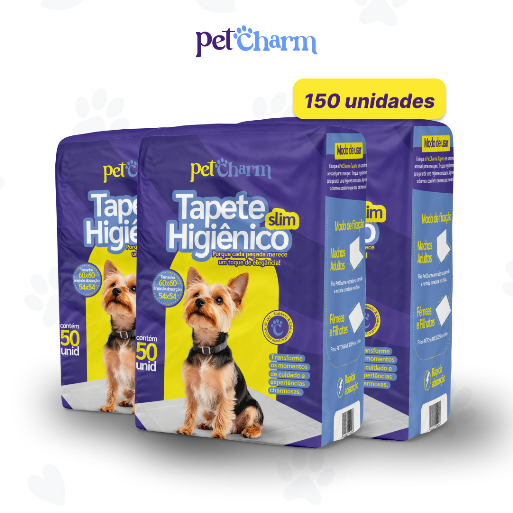 Kit 150 unid Tapete Higiênico PetCharm Slim -Tamanho 50cm x 60cm Para Cachorros em Oferta na Shopee