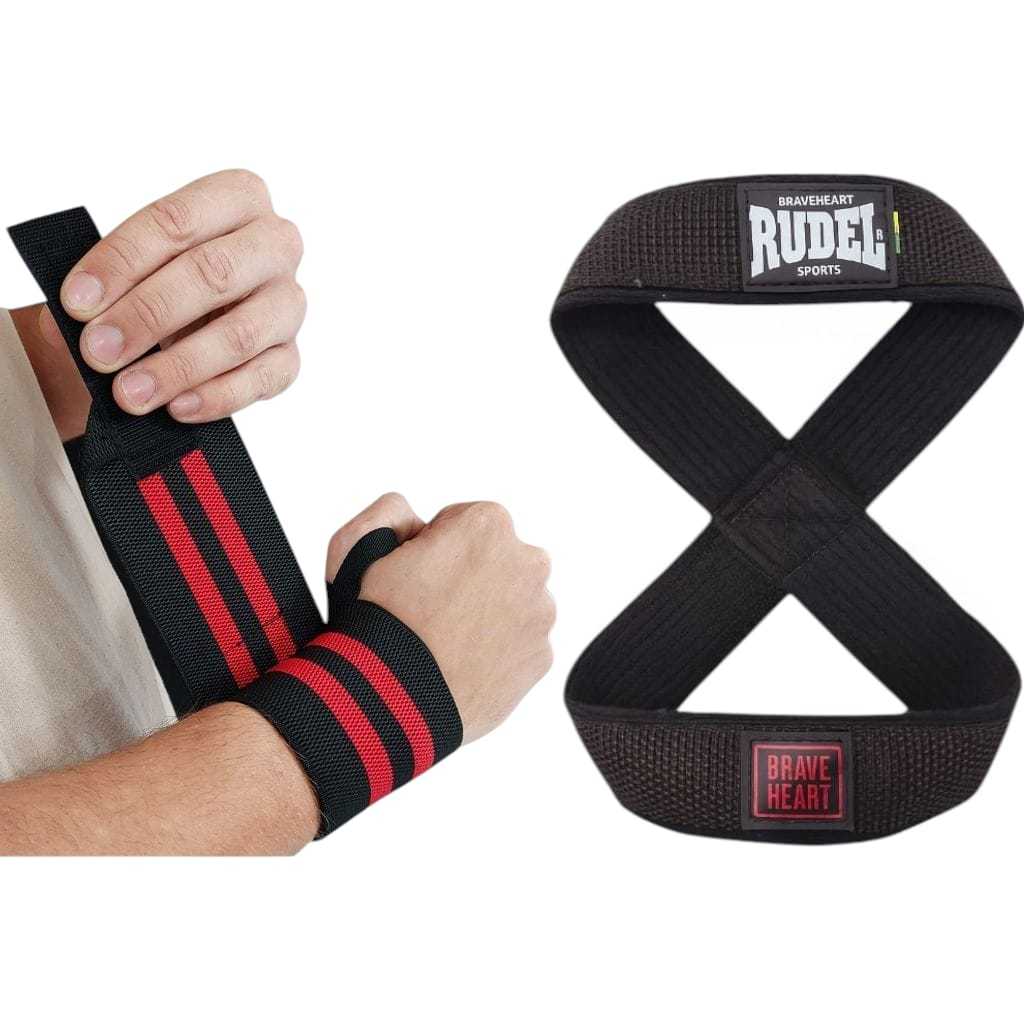 KIT  MUNHEQUEIRA ELASTICA T35  + STRAPS FITNESS H8 RUDEL SPORTS