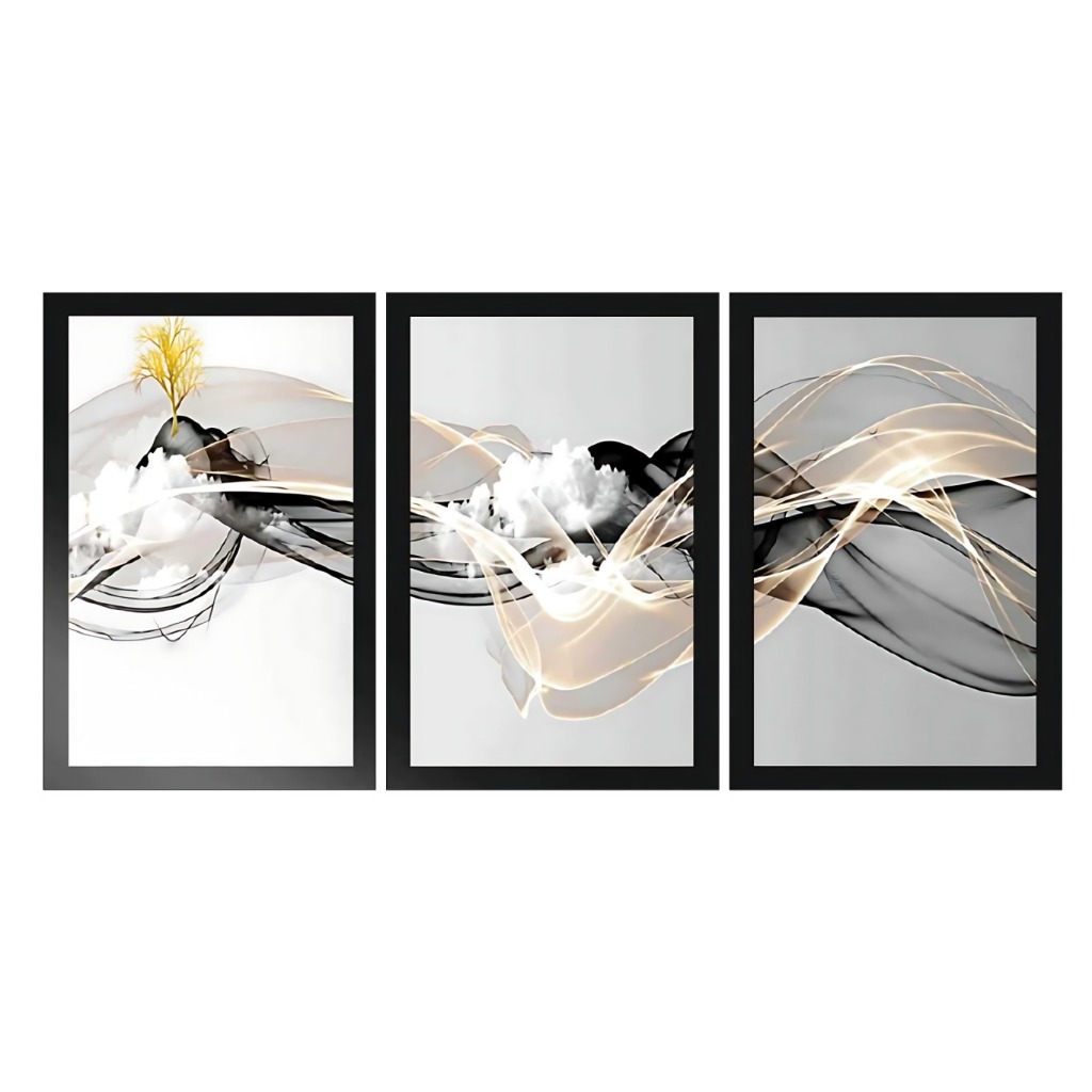 Quadros Decorativos 3 Peças 50x30 Abstrato Linha Gold Premium em Oferta na Shopee