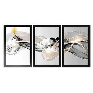 Quadros Decorativos 3 Peças 50x30 Abstrato Linha Gold Premium em Oferta na Shopee