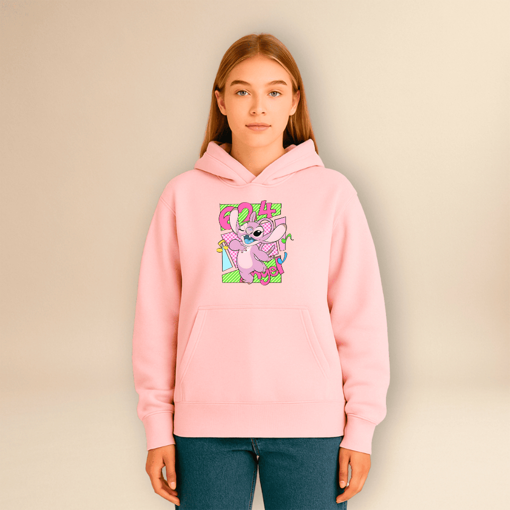 Moletom Feminino Stitch Angel 624 Com Capuz Bolso Flanelado Blusa De Frio Estampado Canguru
