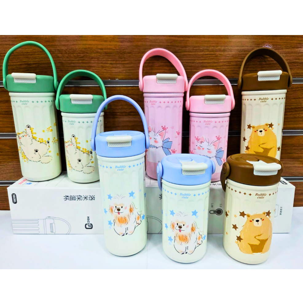 Copo Bubble Cute 380ml / 500ml – Fofo, Térmico e Perfeito pra Levar Onde Quiser! 🐶🐱🐻 –  Fofura e Qualidade em Cada Gole! em Oferta na Shopee