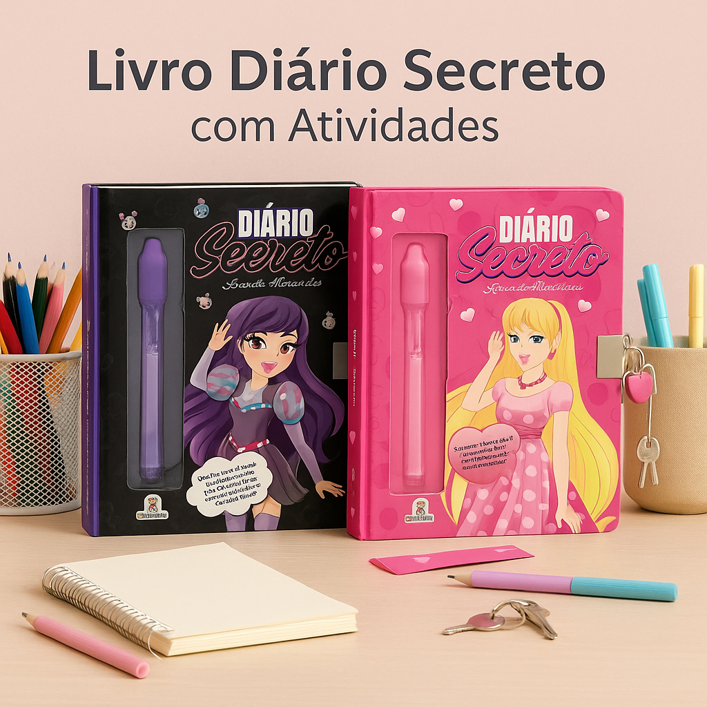 Livro de Atividades Infantil Diário Secreto Para Colorir Escrever e Brincar Blu Editora!
