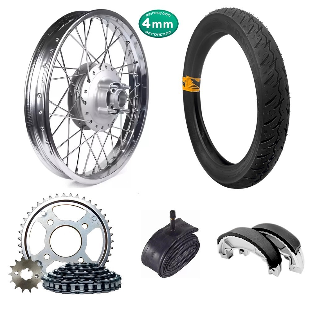 Roda Traseira Cg Fan 125 Ano 2009 Até 2018 + Pneu Robust + Relação + Lona + Câmara