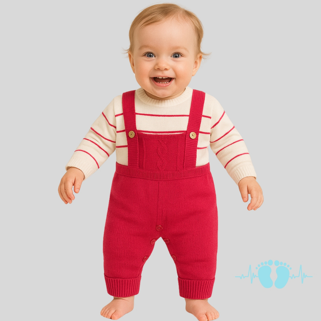 Macacão Tricô unissex Infantil bebe Listrado enxoval Maternidade recém nascido jardineira Rosa shock