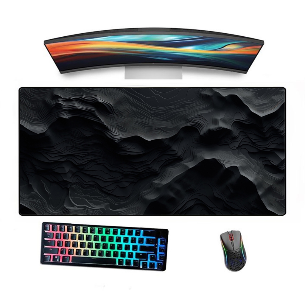 Mouse Pad Gamer Borda Costurada Estampado Ergonómico Abctract Preto
