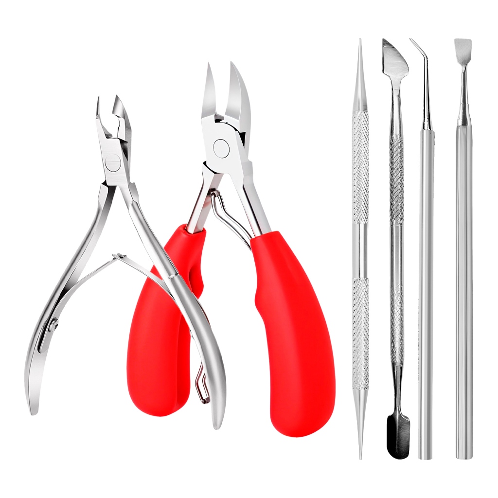 Kit Profissional Manicure Pedicure Alicate Curvo Inox Espátula Palito com Cabo Emborrachado em Oferta na Shopee