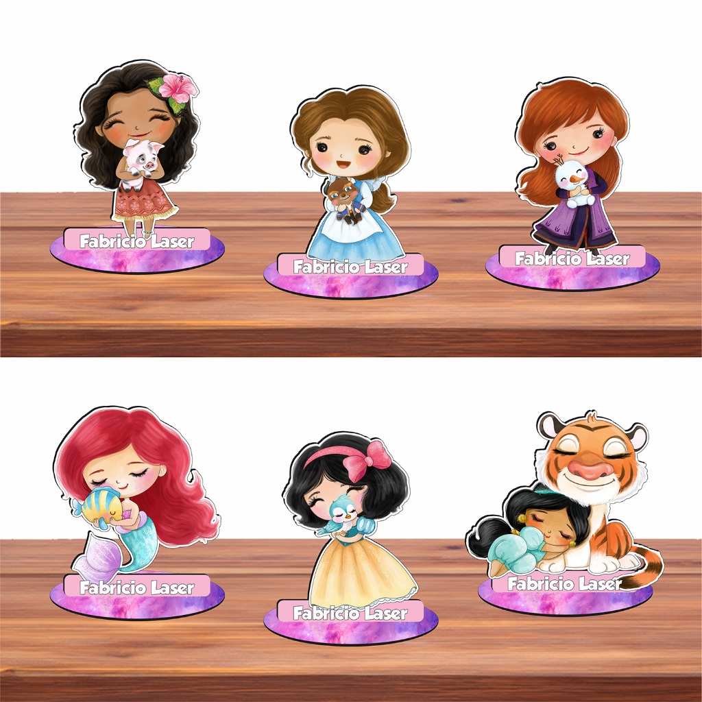 Centro De Mesa Princesas Aquarela Personalizado Nome Idade 10cm Lembrancinha Aniversário Totem Festa