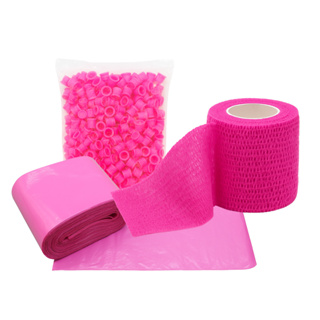 kit tatuagem bandagem + protetor de pen dermógrafo + 100 batoques de silicone rosa em Oferta na Shopee