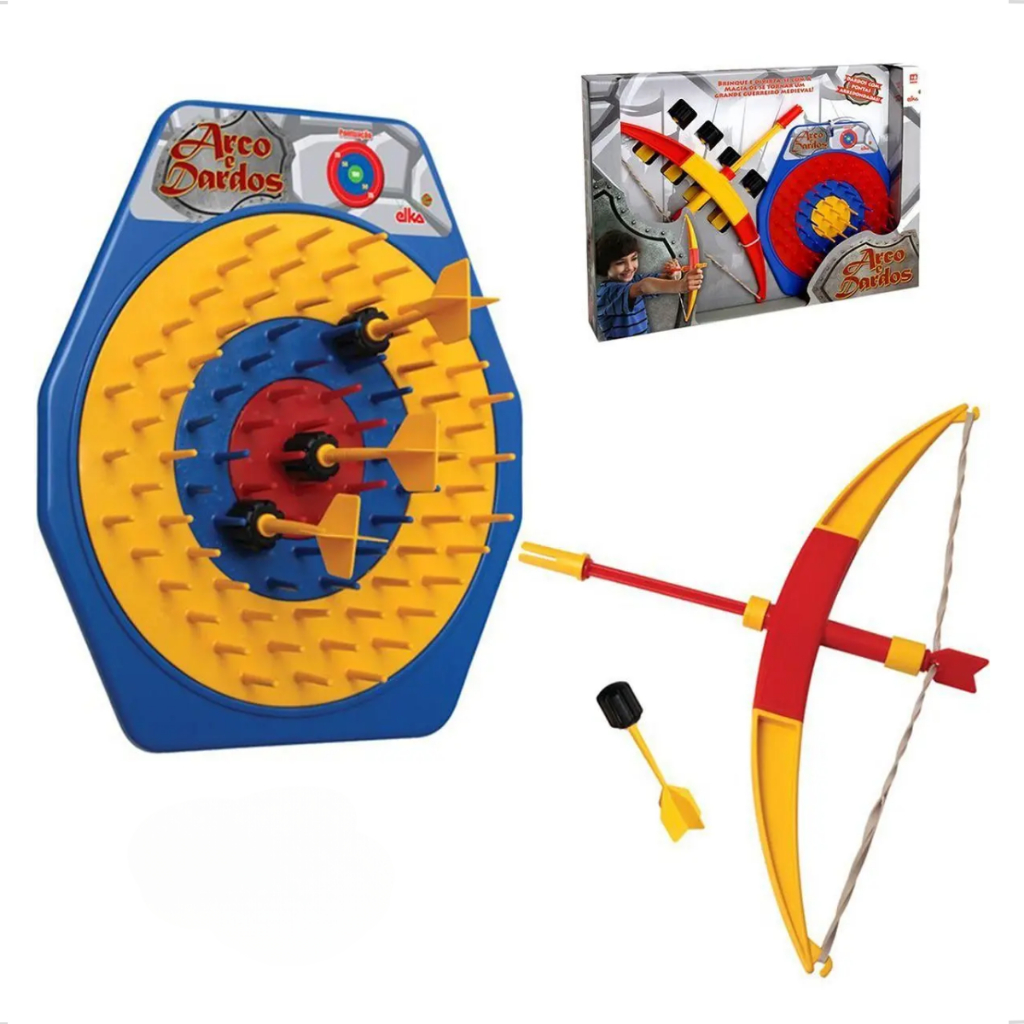 Arco e Flecha Dardo Infantil Criança Dardos e Alvo 25cm Colorido acima 6 anos Parede Inmetro Elka