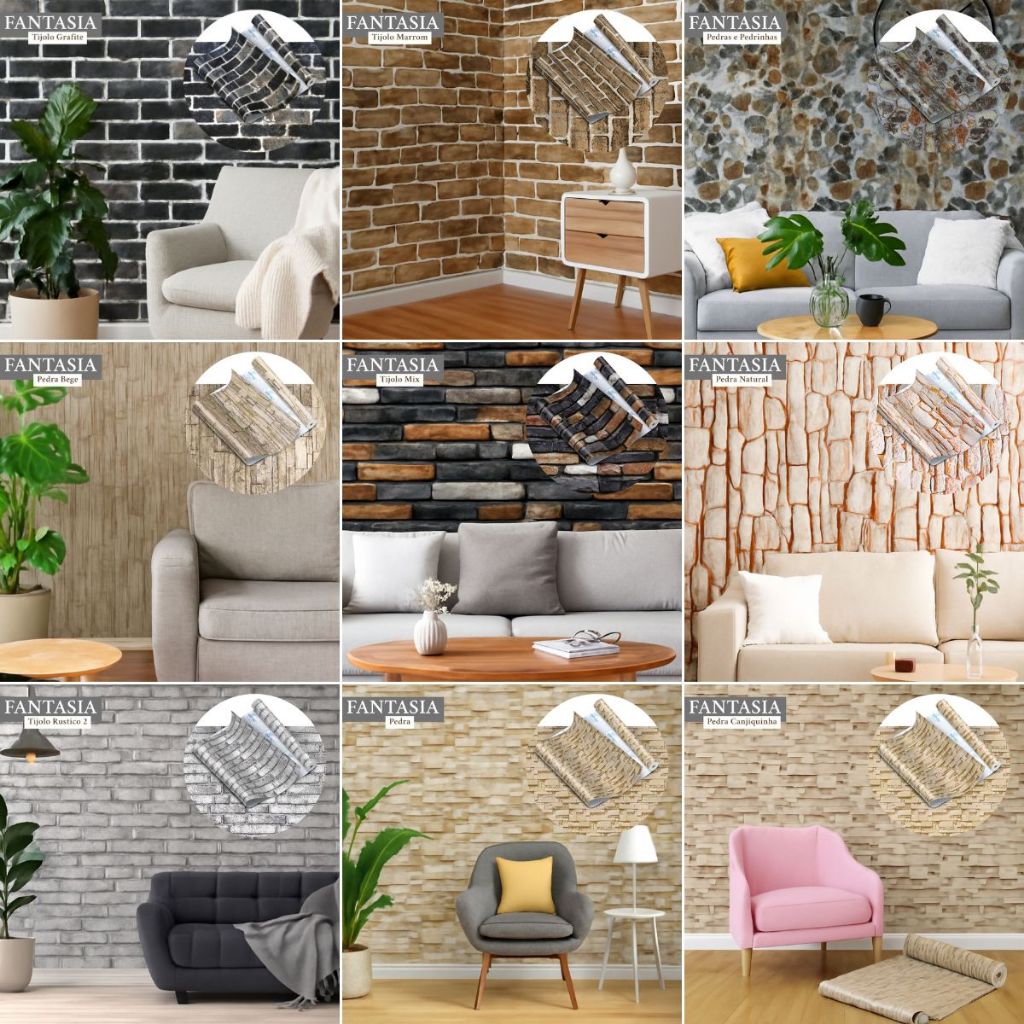 Papel de Parede Rolo Adesivo Decoração Casa Quarto Cozinha Adesivo Autocolante Pedras Tijolo 10M em Oferta na Shopee