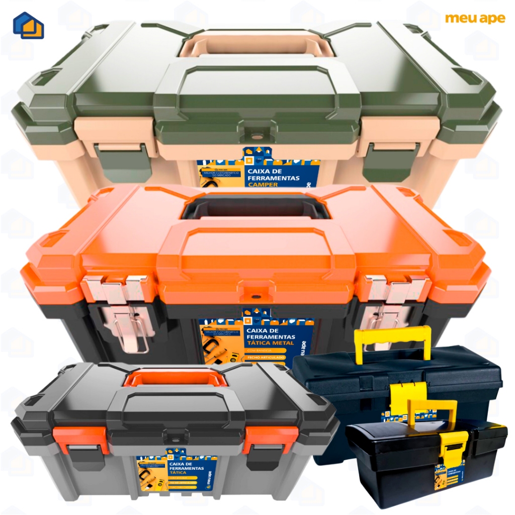 Caixa de Ferramentas 18.3" Reforçada Tática Fecho Metal Maleta Organizadora para Ferramentas e Pesca em Oferta na Shopee