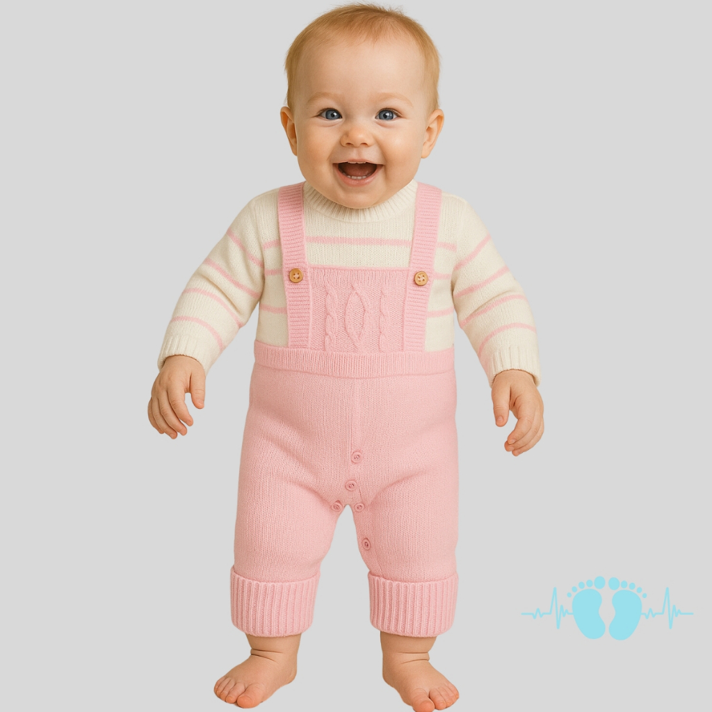 Macacão Tricô unissex Infantil bebe Listrado enxoval Maternidade recém nascido jardineira Rosa bruma