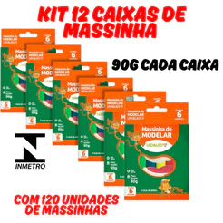 KIT 12 Caixas Massinha Atoxico de Modelar 90g 6 Cores Leo&Leo Colorida Infantil Atoxico