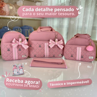 Kit Bolsa Maternidade com 4 Peças Feminino Rosa em Oferta na Shopee