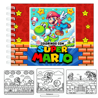 Livro de Colorir Super Mario Capa Dura 50 Páginas Folhas 180Grm + Acetato em Oferta na Shopee
