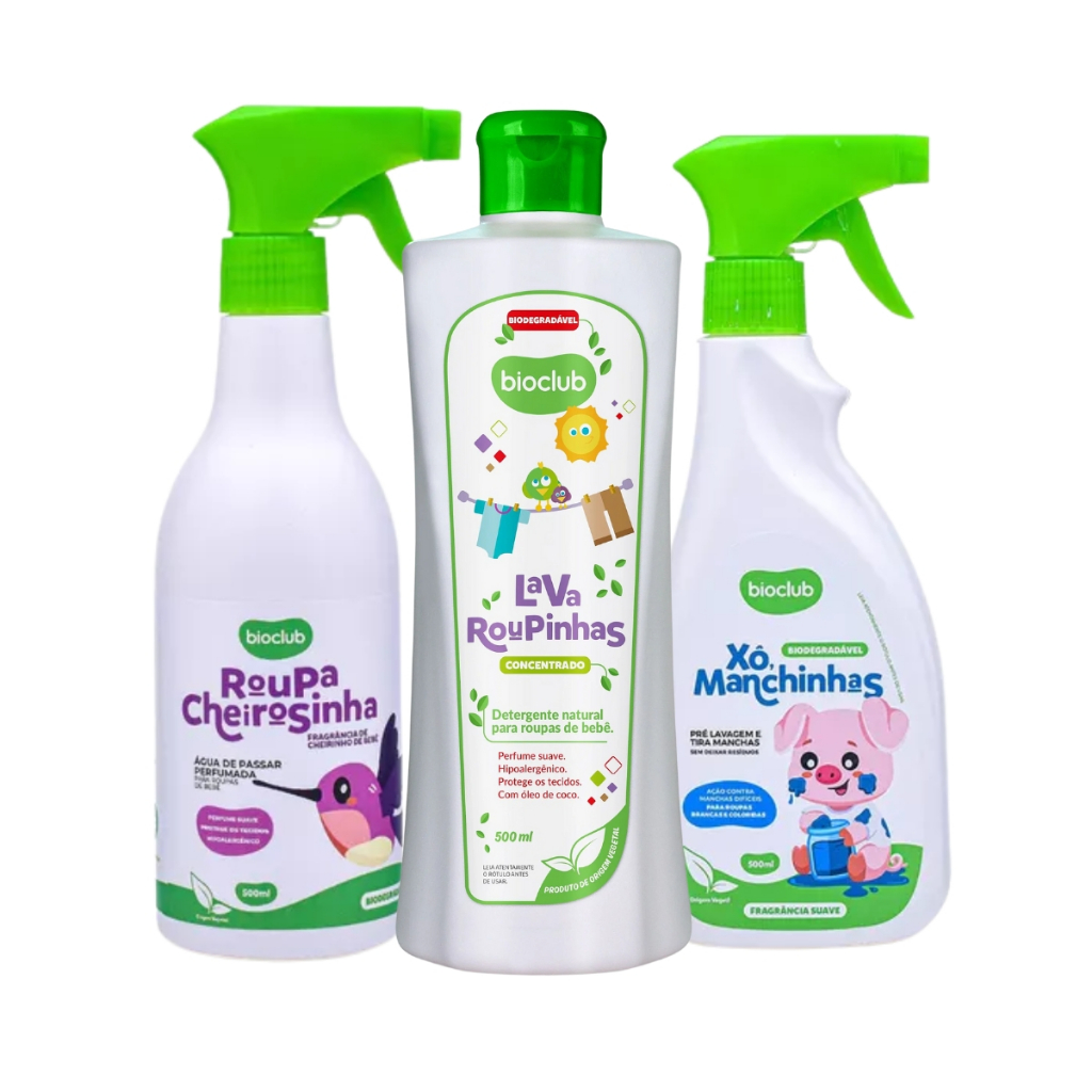 Kit Lava Roupa + Tira Manchas + Água de Passar 500mL Bioclub