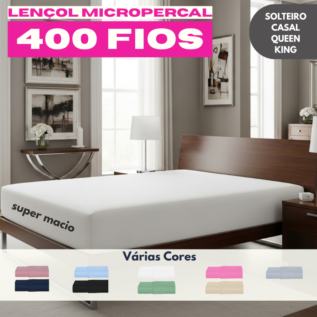 Lençol Micropercal - 400 Fios Liso Hypercal Solteiro Casal Queen e King - AVULSO
