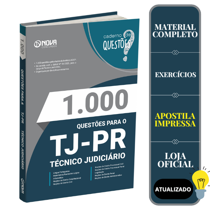Imagem Livro 1.000 Questões Gabaritadas TJ-PR - Técnico Judiciário